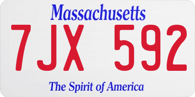 MA license plate 7JX592