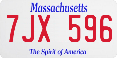 MA license plate 7JX596