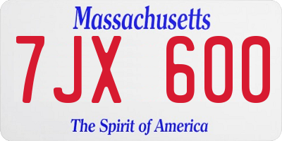 MA license plate 7JX600