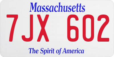 MA license plate 7JX602