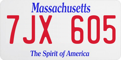 MA license plate 7JX605