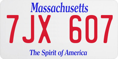 MA license plate 7JX607