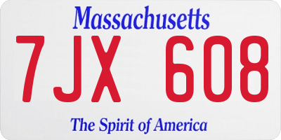 MA license plate 7JX608
