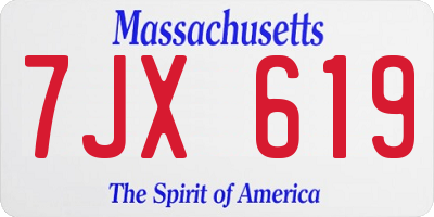 MA license plate 7JX619