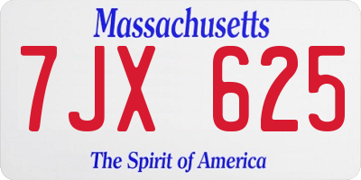 MA license plate 7JX625