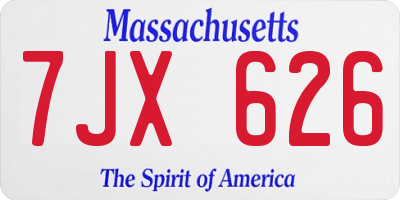 MA license plate 7JX626
