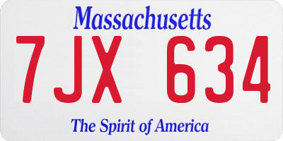 MA license plate 7JX634