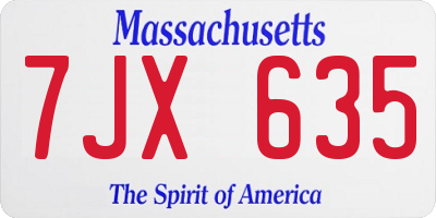 MA license plate 7JX635