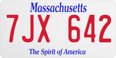 MA license plate 7JX642