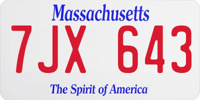 MA license plate 7JX643