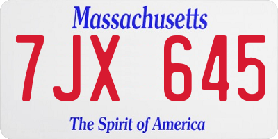MA license plate 7JX645