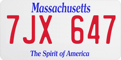MA license plate 7JX647