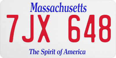 MA license plate 7JX648