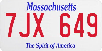 MA license plate 7JX649