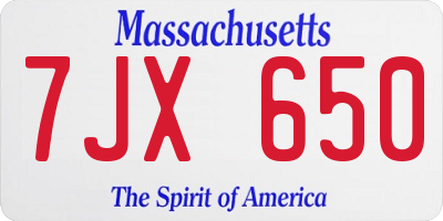 MA license plate 7JX650