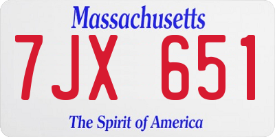 MA license plate 7JX651