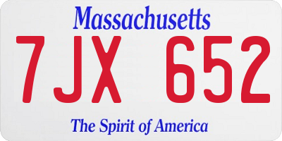 MA license plate 7JX652