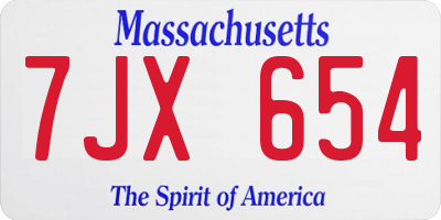 MA license plate 7JX654