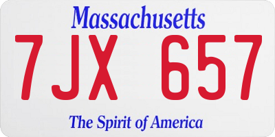 MA license plate 7JX657