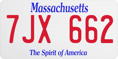 MA license plate 7JX662