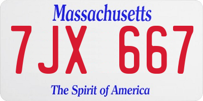 MA license plate 7JX667