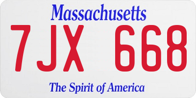 MA license plate 7JX668