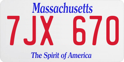 MA license plate 7JX670