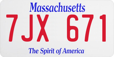 MA license plate 7JX671