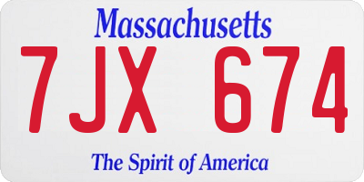 MA license plate 7JX674