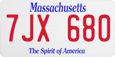 MA license plate 7JX680