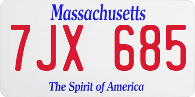 MA license plate 7JX685