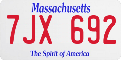 MA license plate 7JX692