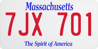 MA license plate 7JX701