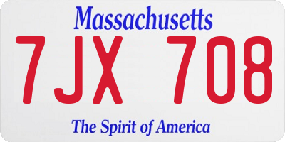 MA license plate 7JX708