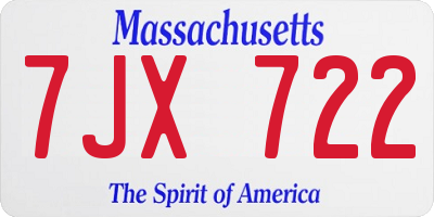 MA license plate 7JX722