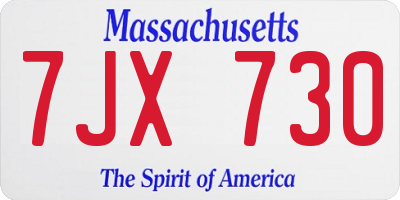 MA license plate 7JX730