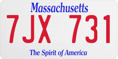 MA license plate 7JX731