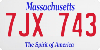 MA license plate 7JX743