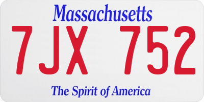 MA license plate 7JX752