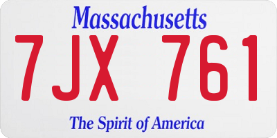 MA license plate 7JX761