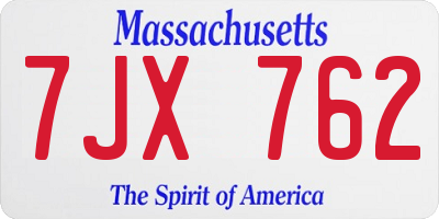 MA license plate 7JX762