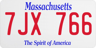 MA license plate 7JX766