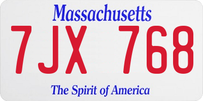 MA license plate 7JX768