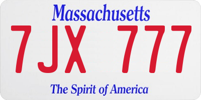 MA license plate 7JX777