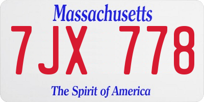 MA license plate 7JX778