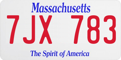 MA license plate 7JX783