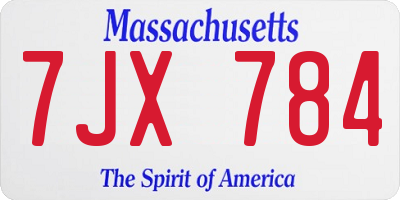 MA license plate 7JX784