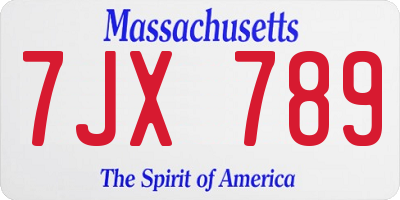 MA license plate 7JX789