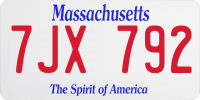 MA license plate 7JX792