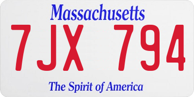 MA license plate 7JX794